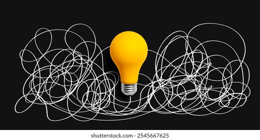 Clarifying complex ideas theme with light bulb - Flat lay