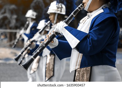 Clarinet School Band Performs In Marching Band