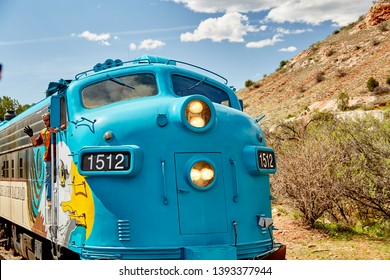 Clarkdale, Arizona, USA - May 4, 2019: Verde Canyon Railroad Train Engine And Engineer Driving On Scenic Route