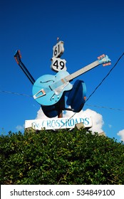 Clarksdale, MS, USA - July 20   The Legendary Crossroads, Made Famous By An Eric Clapton Song, Sits At The Intersection Of US Routes 49 And 61 In Clarksdale, Mississippi 