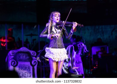 Clarkston, MI / USA - July 9, 2018: Lindsey Stirling, On Tour With Evanescence, Performs At DTE Energy Music Theatre.