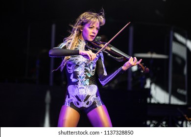 Clarkston, MI / USA - July 9, 2018: Lindsey Stirling, On Tour With Evanescence, Performs At DTE Energy Music Theatre.