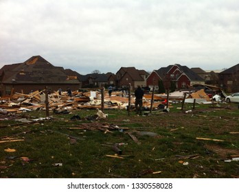 Clarksville, Tennessee / United States Of America - March 5 2019: Photo Of Recent Tornado Damage In My Neighborhood, Killed 2 Where This House Used To Be.