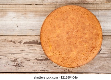Clasic sponge cake Pan di Spagna selective focus. Homemade cake.