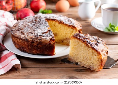 Clasic sponge cake, selective focus. Homemade pie on rustic wooden background - Shutterstock ID 2193693507