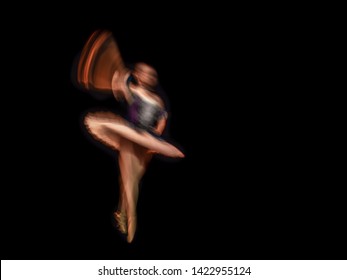 Clasical ballet dancer on dark stage, rolling  with motion blur effect. Abstract composition.