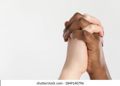 Clasped In A Loving Embrace, The Hands Of Two Loving Women Raised Up Symbolize Joy, Freedom And Racial Acceptance.