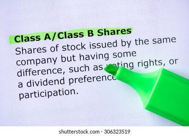 Class A/Class B Shares  words highlighted on the white background
