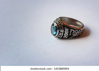 A Class Ring From 2006 Against A White Back Ground In Madison, Wisconsin.