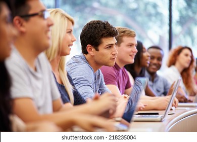 Class Of University Students Using Laptops In Lecture - Shutterstock ID 218235004