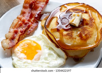 Classic American Breakfast With Egg, Pancake And Bacon