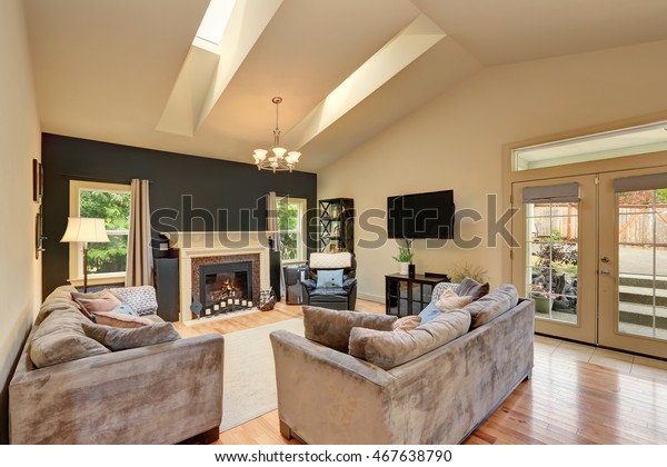 Classic American Family Room Fireplace Sofas Royalty Free Stock