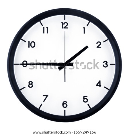 Classic analog clock pointing at one forty five o'clock, isolated on white background.