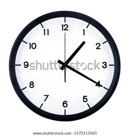 Classic analog clock pointing at one twenty, isolated on white background.