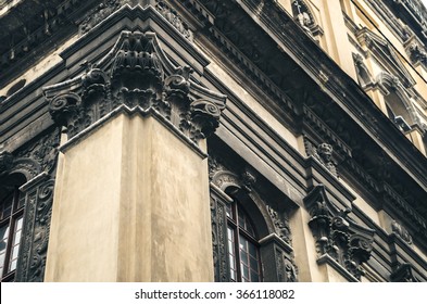 Classic Architecture. Exterior Walls Of Old Building. Ukraine Lviv.