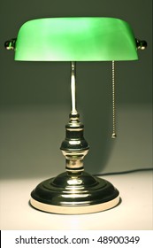 Classic Banker Desk Lamp On Table With Cable