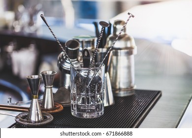 Classic bar cocktail shaker, bartender tools, a set of equipmen, Selected focus 
