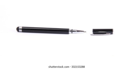 classic black ball pen isolated on white with cap