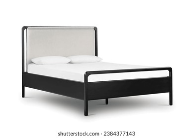 Classic black double bed with headboard isolated on white