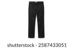 Classic black dress pants isolated on a white background, ideal for formal or business wear.