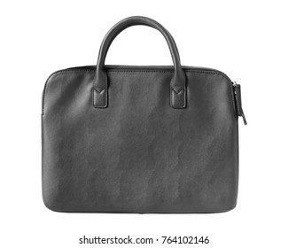 Classic Black Elegant Leather Laptop Bag Isolated On White