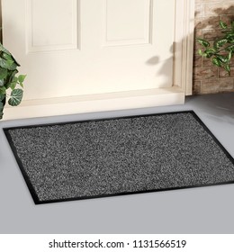 Classic Black Grey Welcome Door Mat With Black Border
