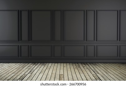Classic black interior with wooden floor