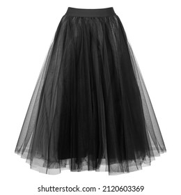 classic black tulle skirt. Middle black tulle skirt isolated on white background