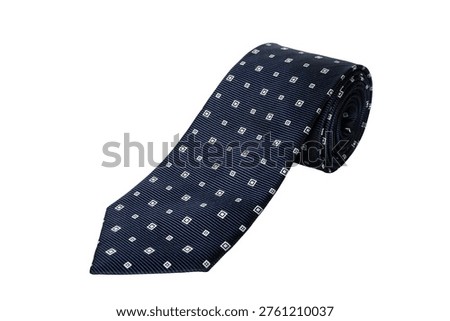 Classic Blue Patterned Tie Isolated on White. Elegant Business Necktie with Geometric Design.