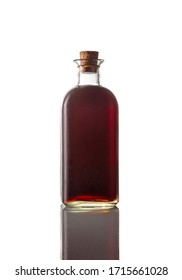 Classic Bottle Of Red Vermouth On White Background. Isolated Image. Vertical Image.