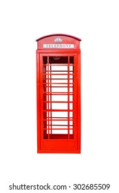 Classic British Red Phone Booth Isolated On White