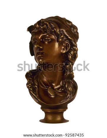 Classic bronze bust of women isolated on white