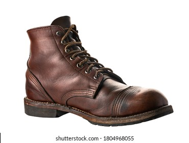 Classic brown leather boots, Men’s brown ankle boots, isolated on white background with clipping path               