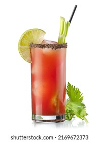 Classic Caesar Drink cocktail on white background