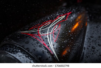 Classic Car Fender with Pinstriping in the Rain
