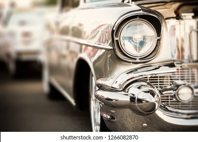 Classic car headlights close-up - Shutterstock ID 1266082870