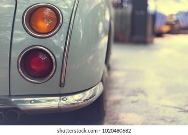 Classic Car, Vintage Car Circle Round Tail Light Park At Parking Lot