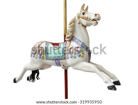 A classic carousel horse on white. Clipping path included.