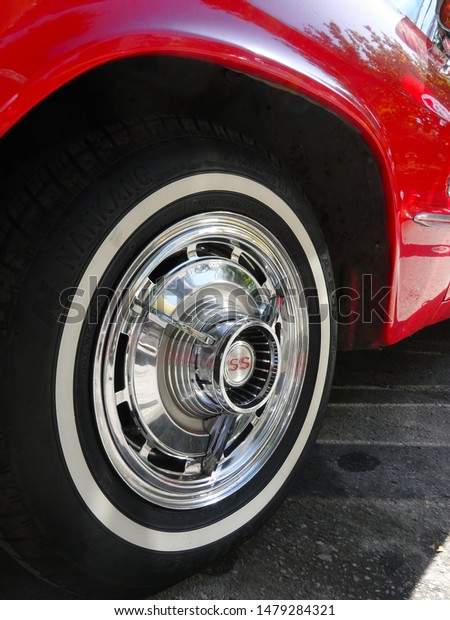 Classic cars and details. Powerful American cars.
Retro and old-style designs. Stylish details and bright textures.
Open-air fair of classic cars. Kırklareli city center, Turkey, July
20, 2019.