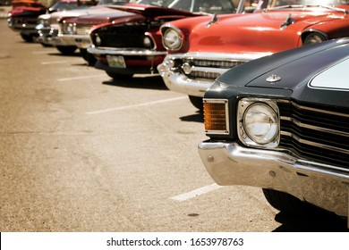 Classic Cars Parked In A Row On The Street