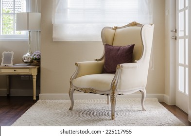 classic chair style on carpet in bedroom at home