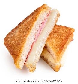 Classic cheese and ham toasted sandwich cut in half isolated on white. - Powered by Shutterstock