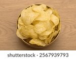 Classic Chips top view of a bowl filled with salted potato chips