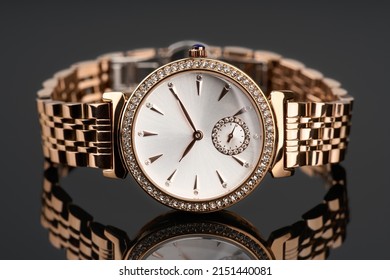 classic chronograph wristwatch. Swiss golden wrist watch. luxury fashion watch stainless steel chrome with geometric dial. Luxury watch. With clipping path. Gold watch.  - Shutterstock ID 2151440081
