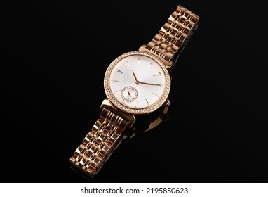 classic chronograph wristwatch. Swiss golden wristwatch. luxury fashion watch stainless steel chrome with geometric dial. Luxury watch. Gold watch. Women watch. 