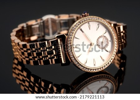 classic chronograph wristwatch. Swiss golden wrist watch. luxury fashion watch stainless steel chrome with geometric dial. Luxury watch. With clipping path. Gold watch. 