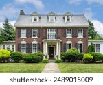 Classic Colonial Revival Two-Story Brick Family House with Symmetrical Design in Newton, Massachusetts, USA