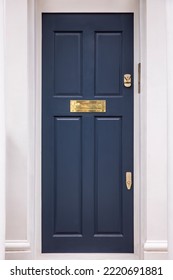 Classic Dark Blue Front Entry Door Located In London UK.