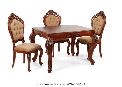 Classic Dining Table  And Chair Isolated On White Background .