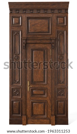 Classic door with wood paneling for interiors of houses, study rooms, living rooms